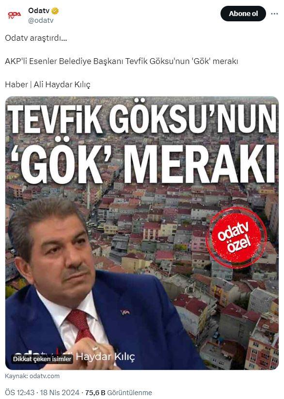 Esenler Belediye Başkanı Tevfik Göksu kendisini hedef alan Oda TV'ye dava açıyor