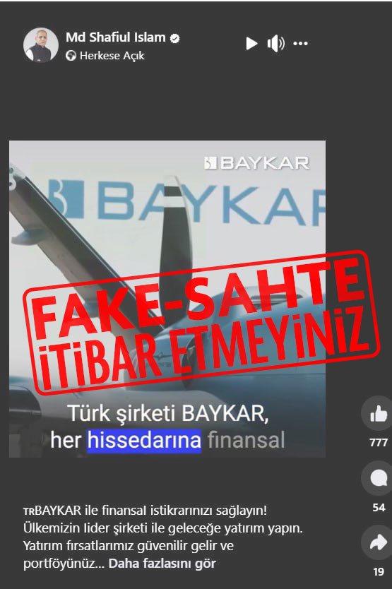 Baykar'dan vatandaşlara uyarı: Çağrılara itibar etmeyin!